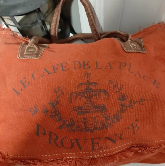 MYRA "Carroty" Bag Upcycled Canvas & Leather Handbag - Picture 2 of 6